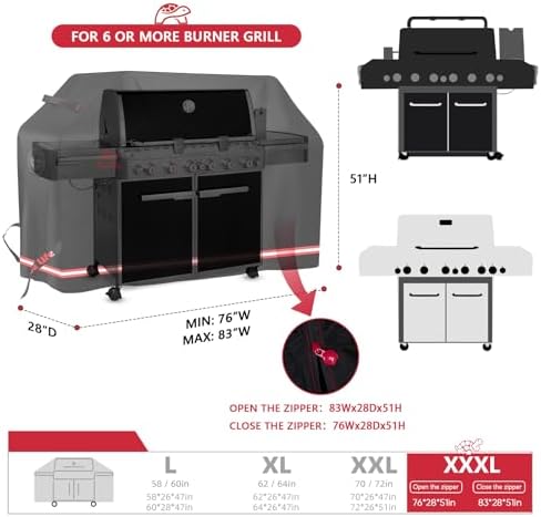 Turtle Life BBQ Grill Cover, 76-83 Inch Adjustable Heavy Duty Waterproof 6 or More Burner Barbecue Gas Grill Covers for Weber Summit Series Royal Gourmet MG Series, Black - Image 2