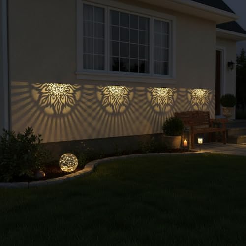 4 Pack Solar Fence Lights Outdoor Wall Lights Plastic Solar Powered Deck Step Stair Lights Mandala Theme Waterproof Fence Solar Light for Garden Post Patio Yard Decor, Gardening Gifts for Women Mom - Image 6