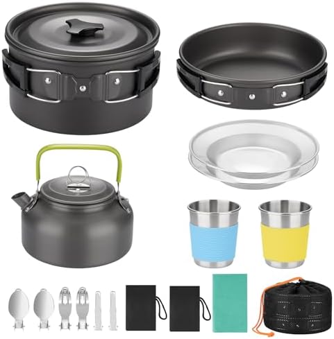 17pcs Camping Cookware Kit, Nonstick Pots Pans and Kettle Set by Beterayillumination