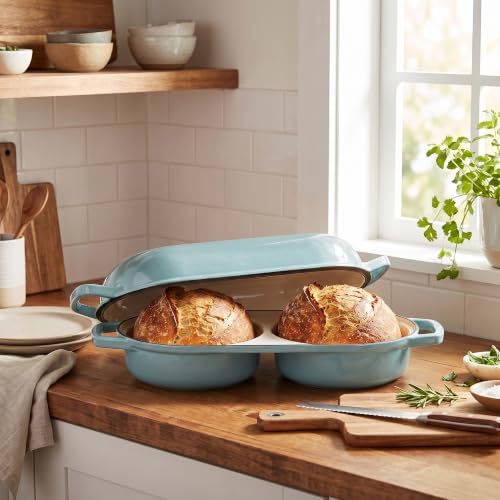 EDGING CASTING Enameled Cast Iron Double Bread Dutch Oven, Seasalt - Image 6