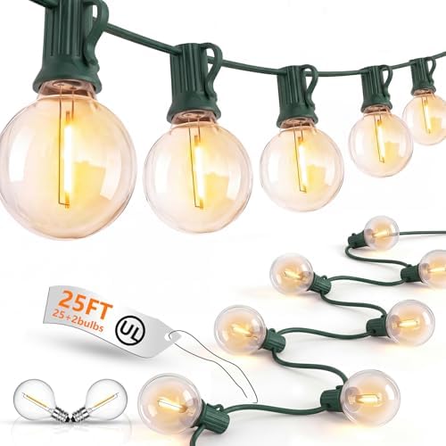 25FT LED Outdoor Christmas String Lights Waterproof, Hanging G40 Globe Patio Lights with 27 LED Shatterproof Warm White Bulbs, Outdoor Christmas Decorations Light for Wedding Party Backyard, Green by Goothy