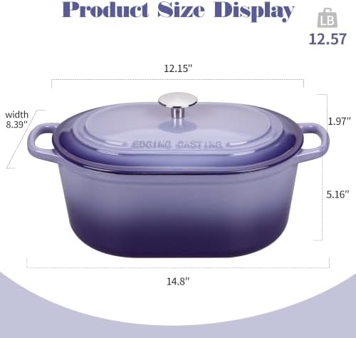 EDGING CASTING Enameled Cast Iron Oval Dutch Oven, 6QT, Purple - Image 2