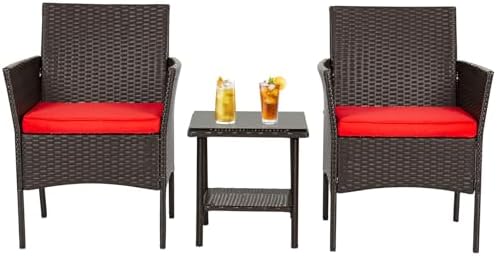 FDW 3-Piece Patio Furniture Set | Brown & Red | Outdoor Wicker Furniture by FDW