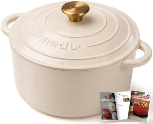 Parmedu 5.5QT Enameled Cast Iron Dutch Oven for Sourdough Bread White by Parmedu