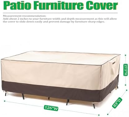 F&J Outdoors Patio Furniture Cover, Beige + Coffee, 126"W x 83"D x 27.5"H - Image 2