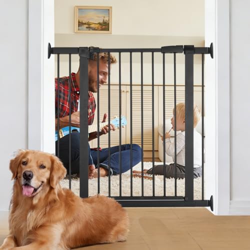 29.9"-40.9" Wide Baby Gate for Doorways Stairs, 30 in Tall Dog Gates with Door No Drill, Auto Close Child Safety Gate for Kid Doggie Cat Proof, Large Long Dog Barrier Indoor Hallways House, Black by Unknown