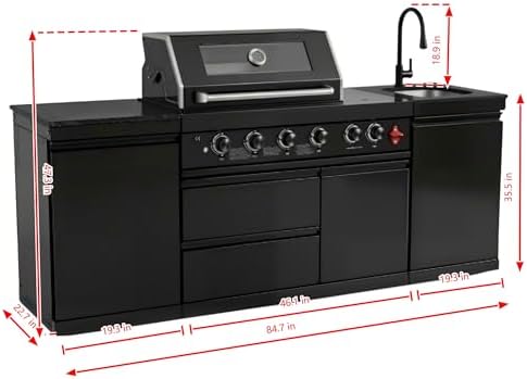 85" Modular Outdoor Kitchen Island,4-Burner 72,000 BTU Stainless Steel Propane Grill with Side Burner,Infrared Burner,Sink,Storage Cabinets,and Granite Countertop.Gas Grill for Backyard & Patio BBQ. - Image 2
