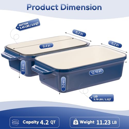 Enameled Cast Iron Dutch Oven for Bread Baking, 9×5 Dutch Oven Pot with Lid, 2 in 1 Sourdough Bread Pans for Baking with Lid, Roasting & Braising, Easy Release, Oven & Induction Safe (4.2 QT,Blue) - Image 2