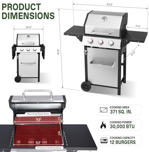 3-Burner Propane Gas Grill with Double-Wall Insulated Lid - Image 2