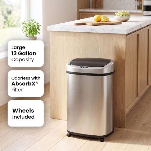 iTouchless 13 Gallon / 50 Liter Sensor Trash Can with Wheels | Odor Filter - Image 2
