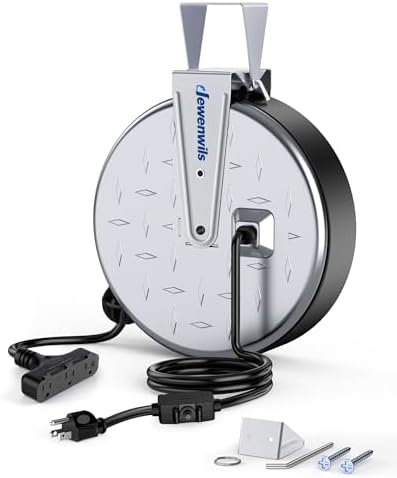 DEWENWILS Retractable Extension Cord Reel, Metal Reel with 30FT Power Cord by DEWENWILS