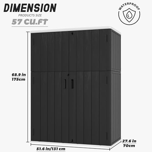Mrosaa Vertical Outdoor Storage Cabinets,Plastic Sheds&Outdoor Storage with Floor,Outdoor Storage Box Waterproof/Lockable for Garage,Bike,Tools Storage Shed (57Cu.ft) - Image 3