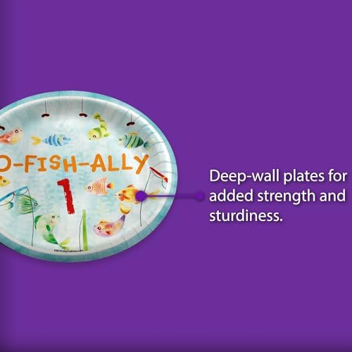 Ofishally One Fishing 1st Birthday Party Supplies Large 9" Paper Plates in Bulk 32 Piece - Image 3