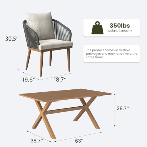 LayinSun 5 Pieces Outdoor Patio Dining Set, Aluminium Rectangular Dining Table and Wicker Rattan Chairs Set for Outside Backyard, Poolside - Image 7