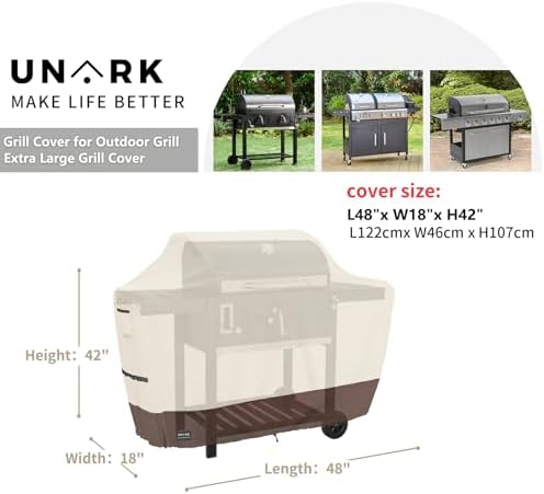 Grill Cover for Outdoor Grill 48 Inch for Weber Grill Covers Heavy Duty Waterproof BBQ Covers for Outside 48 Inch Weber Spirit 2 Grill Cover 48" L x 18" W x 42" H (Beige and Brown) - Image 2