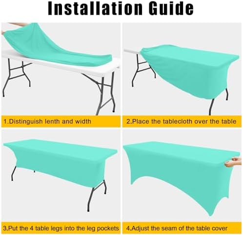 Smiry 2 Pack Spandex Table Cloth 4FT, Elastic Fitted Aqua Tablecloth - Image 4
