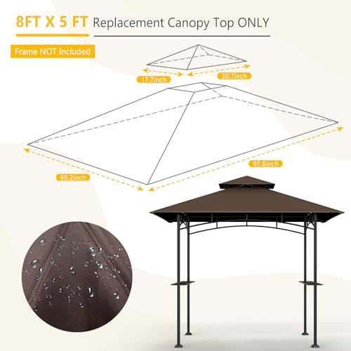 Grill Gazebo Canopy Replacement, 5 x 8 Ft, Brown - Image 2