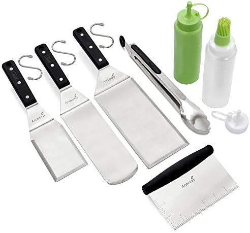 Metal Spatula Set - Griddle Accessories kit - Grill Flat Spatula Pancake Flipper Hamburger Turner - Metal Utensil great for BBQ Grill Flat Top - Cast Iron Griddle Accessories - Commercial Grade by Anmarko