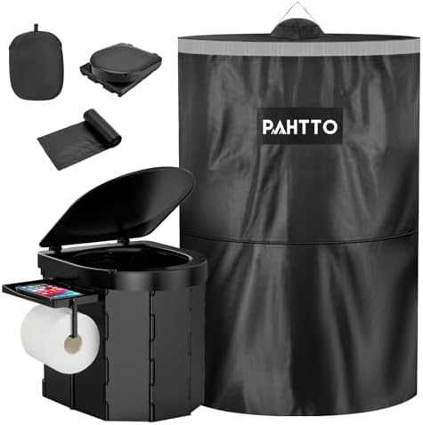 PAHTTO Portable Camping Toilet, Foldable Toilet for Adults with Detachable Phone Shelf and Toilet Paper Holder, Waterproof Porta Potty with Lid for Camping, Hiking, RV Travel, Road Trips by PAHTTO