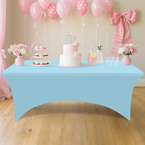 Smiry 2 Pack Spandex Table Cloth 6FT, Elastic Fitted Baby Blue Tablecloth - Image 6