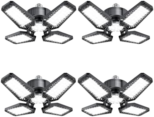 Garage Lights 4 Pack 120W, 12000LM LED Garage Lights with 4+1 Deformable Panels 6500K Screw in LED Shop Lighting for Workshop, Basement Support E26/E27 by TOPAUBUB