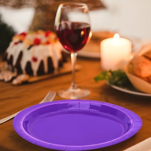 50 Pack Purple Paper Plates 9" Round Purple Disposable Party Plates Set - Image 4