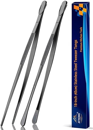 JETKONG 2 Pcs 18 Inch (45cm) Stainless Steel Grill Tongs Heavy Duty Giant Tweezer Tongs, Extra Large Tweezers Tools for Cooking, Grilling, BBQ and Turning Food (Black) by JETKONG