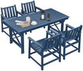 5 Pieces HDPE Patio Dining Set, Outdoor Table and Chairs with Umbrella Hole, Modern Outdoor Dining Set for 4, HDPE Outdoor Patio Furniture Dining Sets for Deck, Poolside, Porch, Navy by SeeHill