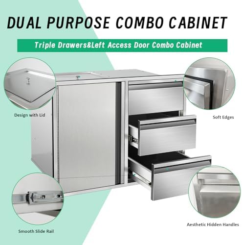 Outdoor Kitchen Door Drawer Combo Cabinet 28"x22"x19.5" Left Access Door Combo Cabinet & Built-in Triple Drawers for Patio Grill Station & Outdoor Kitchen Island (Drawer and Left Door Combo) - Image 4