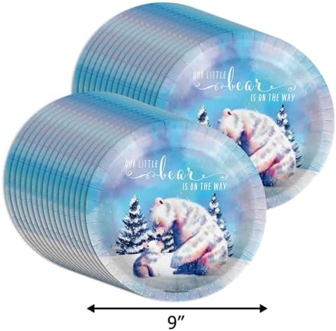 Birthday Galore Our Little Polar Bear is On The Way Baby Shower - 32 Piece Disposable Party Supplies - Winter Baby Shower Decorations - Round Party Plates - Large 9" Paper Plates In Bulk - Image 7