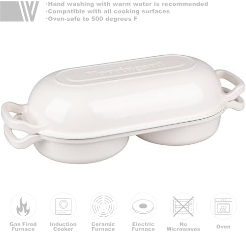 VORRINGARD Enameled Cast Iron Double Dutch Oven with Lid, Dual Round Loaf Pan, Bread pan for Homemade Sourdough Bread Baking, White - Image 3
