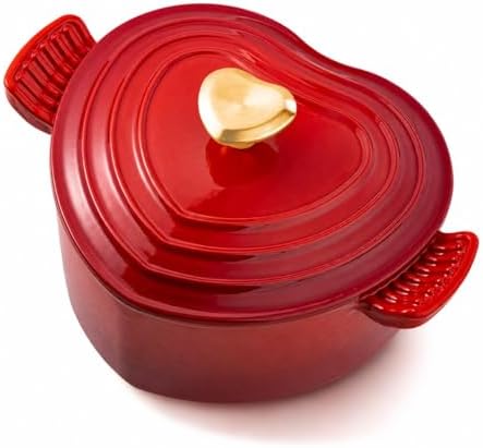 Mabeeze Heart Shaped Dutch Oven, Enameled Cast Iron, 2 Qt Red by MABEEZE