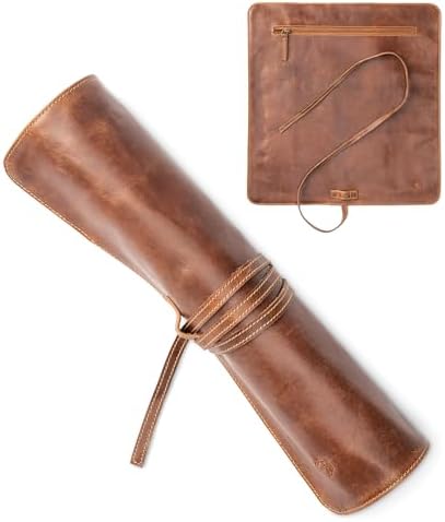 Angus Stoke premium leather Knife Roll Bag - Storage and Protection for Chef Knives, 7 Slots and 1 Zipper Pocket, genuine Buffalo Leather Case Nils (Mahogany) by AngusStoke
