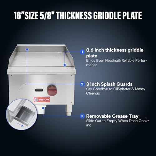 WESTLAKE 16"W Commercial Gas Griddle Countertop - Image 5