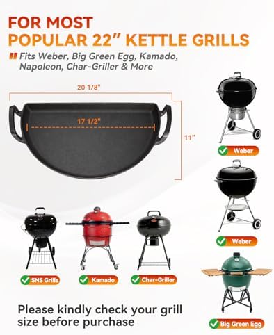 Cast Iron Drip Griddle Pan for 22" Weber Kettle Grill, Griddle Insert - Image 2
