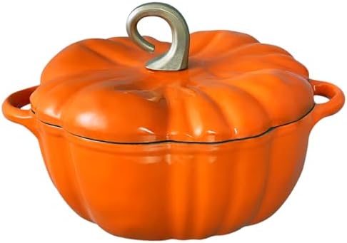 Flavehc Pumpkin Dutch Oven Pot with Lid 3.8 Qt, Enameled Cast Iron, Halloween Decor by FLAVEHC