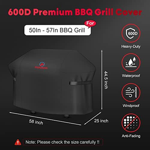 Comnova Grill Cover 58 Inch - 600D BBQ Gas Grill Cover Waterproof Heavy Duty, Premium Barbecue Covers for Weber Genesis 300 Series Grill, Char-Broil, Monument, Brinkmann, Dyna-glo, Nexgrill and More - Image 2