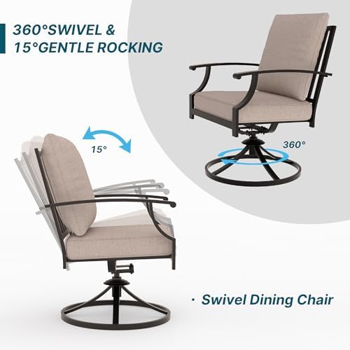 5 Pieces Outdoor Patio Furniture Set with 48" 55000 BTU Round Propane Fire Pit Table,Patio Dining Set Outdoor Conversation Sets 4 Swivel Chairs for Deck,Backyard and Garden,Brown - Image 2