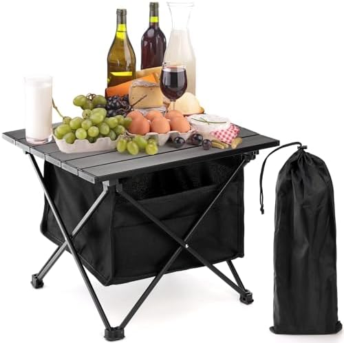 SOUJOY Folding Camping Table with Storage Bag, Small Beach Side Table, Portable Collapsible Aluminum Picnic Tent Side Table for Outdoor Cooking, BBQ, Hiking, Boat, Travel by SOUJOY