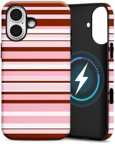 for iPhone 16 Plus Case, Magnetic Matte Frosted Dual-Layer Striped Phone Case for Women, Retro Aesthetic Cover Compatible with MagSafe Accessories - Rose Cocoa by YKCZL