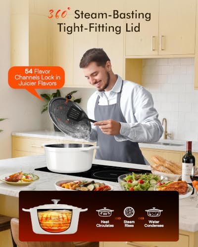 Nuwave 6 Qt PFAS-Free Enamel Cast Iron Dutch Oven Pot w/Lid, Vanilla Cream - Image 6