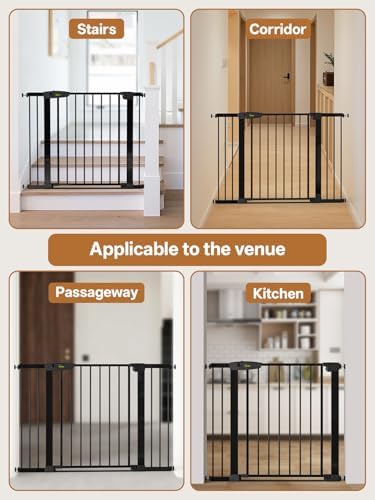 Baby Gate for Indoor Stairs & Doorways: Wide Expandable 27.9-42.1" Metal Safety Gate - Toddler Pets 30" Tall Dog Gate with Easy Install Pressure Mount Dual Lock & 2-Way Swing, Black. - Image 7