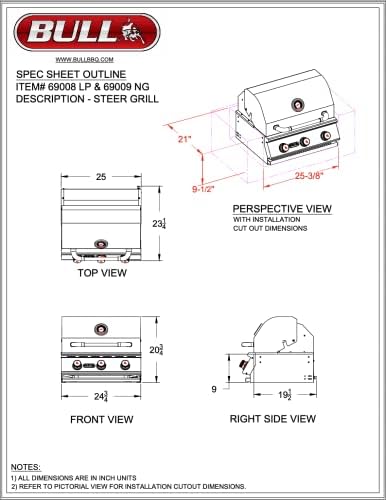 Bull Outdoor Products 69008 LP Steer Premium Drop in Grill, Liquid Propane, Silver - Image 6