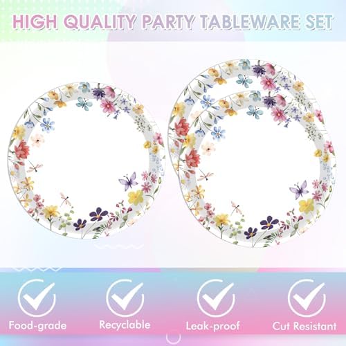 40Pcs Wildflower Paper Plates and Napkins, Floral Party Tableware Set - Image 3
