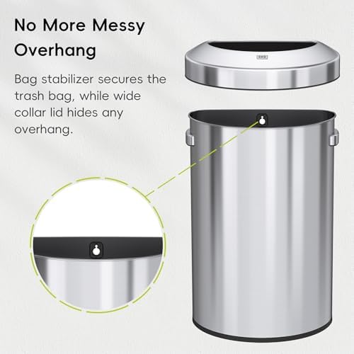 EKO Urban 21 Gallon Semi-Round Open Top Waste Bin, Stainless Steel Half Round Commercial Trash Can for Indoor and Outdoor, Extra Large Metal Garbage Bin for Home, Office, Restaurant, Restroom, 80L - Image 4