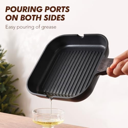 SENSARTE Nonstick Grill Pan for Stove Tops, Versatile Griddle with Pour Spouts, Square Big Cooking Surface, Durable Skillet Indoor & Outdoor Grilling. PFOA Free, 9.5 Inch - Image 7