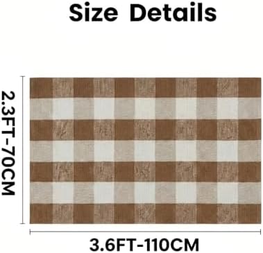 MUBIN Fall Decor Cotton Buffalo Plaid Rug, 27.5x43 Coffee White Outdoor Rug Front Door Decorative Mat, Washable Doormat Foldable Area Rug Layered Door Mats Rug for Front Porch, Entryway, Patio - Image 2