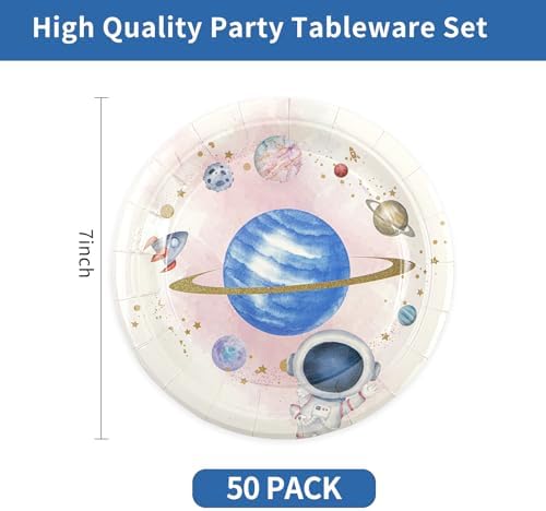 50PCS Space Themed Paper Plates Party Supplies Decorations, 7Inch Outer Space Dessert Plates Disposable Astronaut Planet Cake Plates Tableware Dinner Set for Boys Girls Birthday Baby Shower - Image 3
