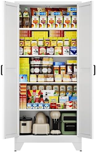 Letaya 75" H Metal Storage Cabinet with 2 Doors and 4 Shelves,Tall Kitchen Pantry Cabinets,Farmhouse Utility Pantry Organizers for Cupboard/Dining/Bathroom/Home Office/Garage,White by LetayaMetalCabinets