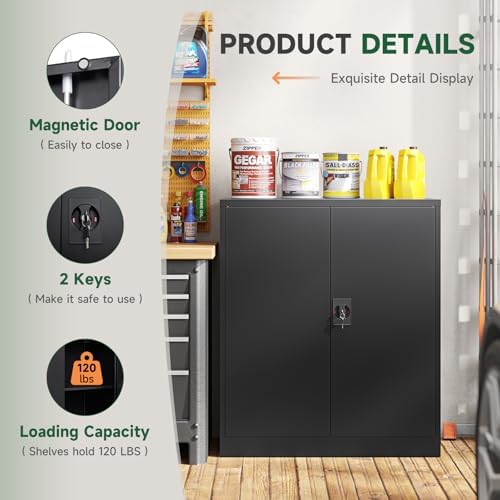 Letaya Metal Storage Cabinets with Lock Door,2 Adjustable Shelves Organizer Steel Storage Cabinets for Home,Office,Warehouse,Garage,Employee Lockers(Black) - Image 4